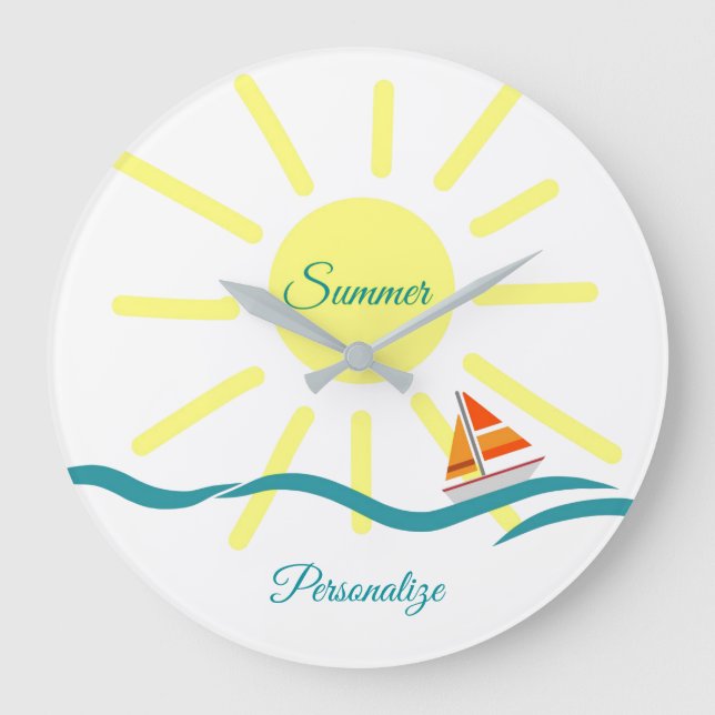 Reloj Redondo Grande Verano Divertido Sunshine Sailing Personalizado (Anverso)