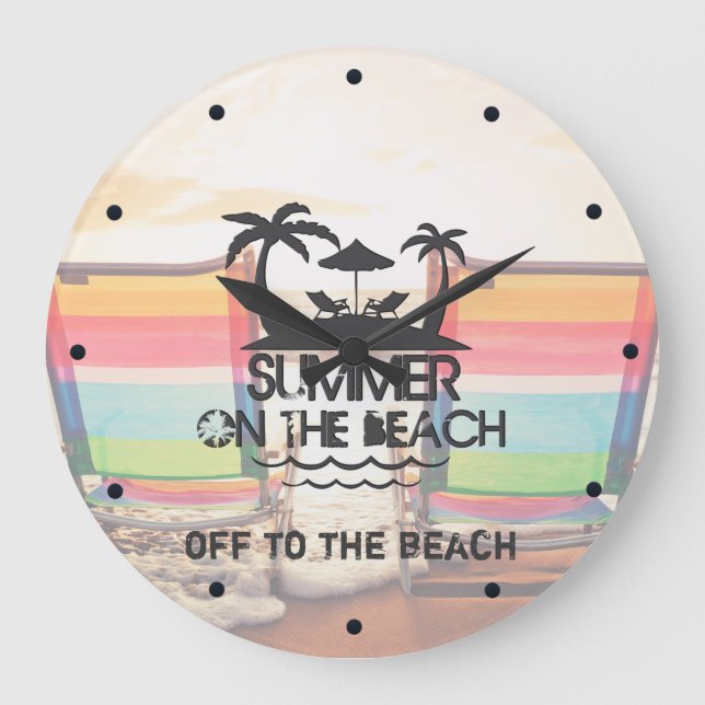 Reloj Redondo Grande Verano en la playa el | personalizado (Anverso)