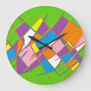 Reloj Redondo Grande Verde claro con diseño amarillo naranja púrpura