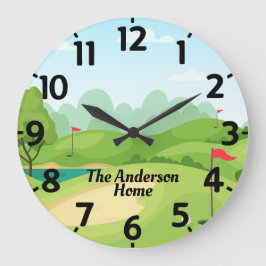 Reloj Redondo Grande Verde de golf con nombre personalizado