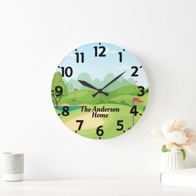Reloj Redondo Grande Verde de golf con nombre personalizado (Hogar)