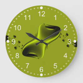 Reloj Redondo Grande Verde Neón y Fractal Negro