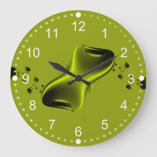 Reloj Redondo Grande Verde Neón y Fractal Negro