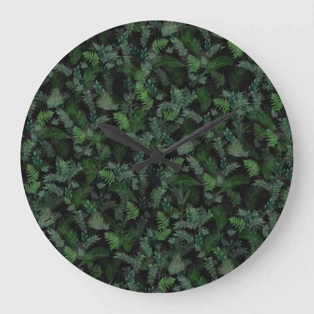 Reloj Redondo Grande Verde tropical moderno Foliage verde negro (Anverso)