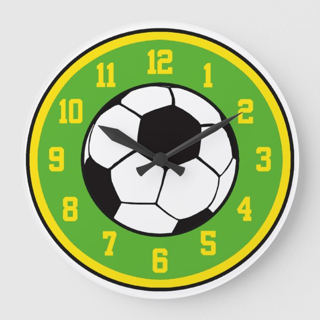 Reloj Redondo Grande Verde y amarillo del fútbol (Anverso)