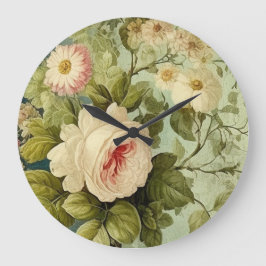 Reloj Redondo Grande Verdes Flores Rosa Vintage
