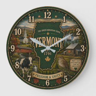 Reloj Redondo Grande Vermont State Green Mountain Rustic Cabin Farmhous