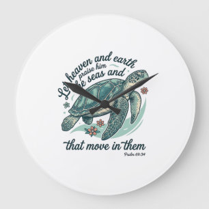 Reloj Redondo Grande Versículo de la Biblia de Tortuga Marina Diseño de