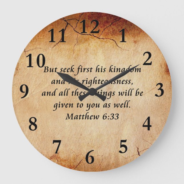Reloj Redondo Grande Verso de la biblia del 6:33 de Matthew (Anverso)