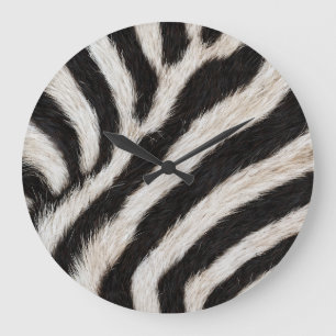 Reloj Redondo Grande Vete Estampa de cebra Negro Blanco Peludo Falso
