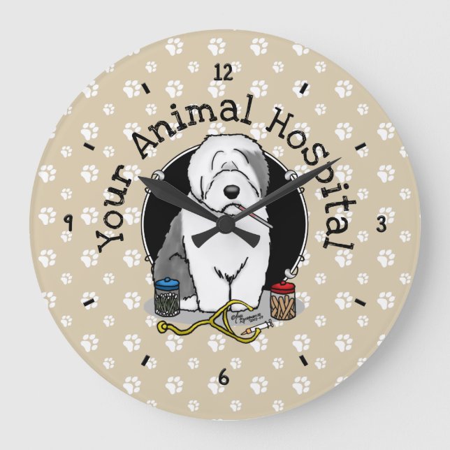 Reloj Redondo Grande Veterinario perro pastelero inglés gris 1 lindo ve (Anverso)
