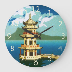 Reloj Redondo Grande Viajando por Asia antiguo, torre de pagoda de nive