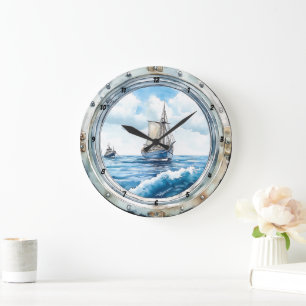 Reloj Redondo Grande Viaje del tiempo" - Porthole Sailboat