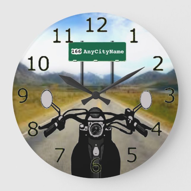 Reloj Redondo Grande Viaje por carretera en motocicleta personalizado (Anverso)