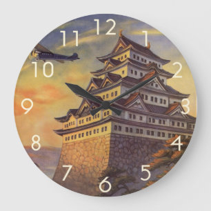 Reloj Redondo Grande Viajero Vintage Japón, Pagoda Japonesa Avión