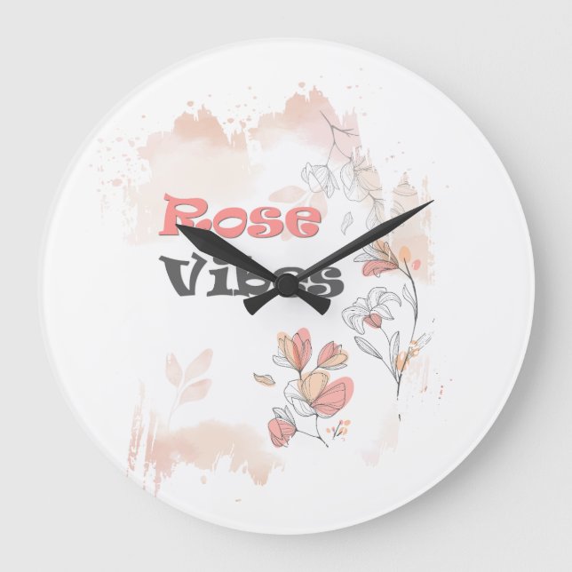 Reloj Redondo Grande Vibes de Rosa - Modo floral estético (Anverso)
