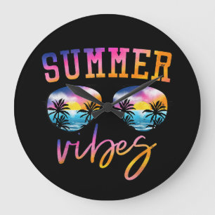 Reloj Redondo Grande Vibes de verano gafas de sol con una playa diverti