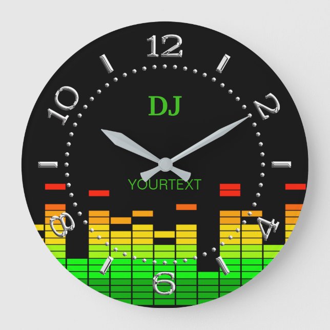 Reloj Redondo Grande Vibes ecualizadoras personalizadas de música DJ en (Anverso)
