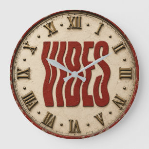 Reloj Redondo Grande Vibes Retro Typography