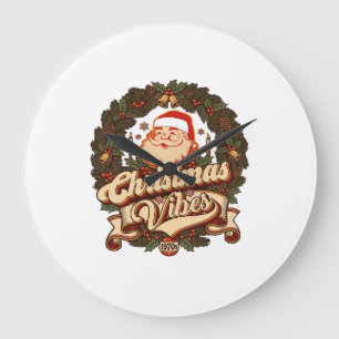 Reloj Redondo Grande Vibraciones de Navidad Santa Claus Corona Campanas