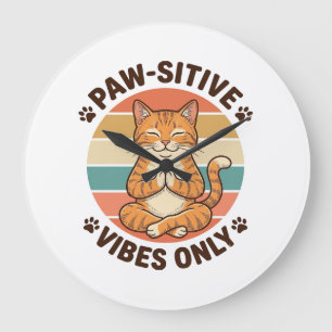 Reloj Redondo Grande Vibraciones Paw-Sitivas Solo Gato Meditando Diseño