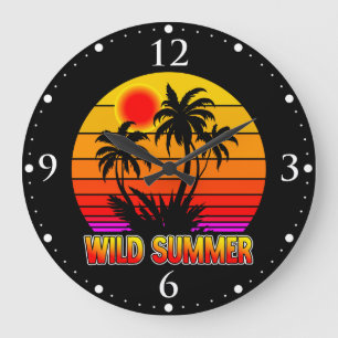 Reloj Redondo Grande Vibraciones Salvajes Retro de Verano con Diseño de