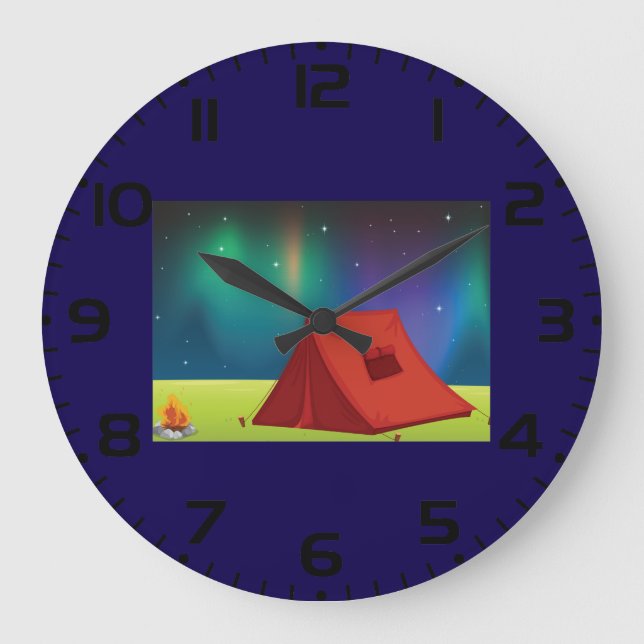 Reloj Redondo Grande Vibrant Northern Lights Camping Tent Night (Anverso)