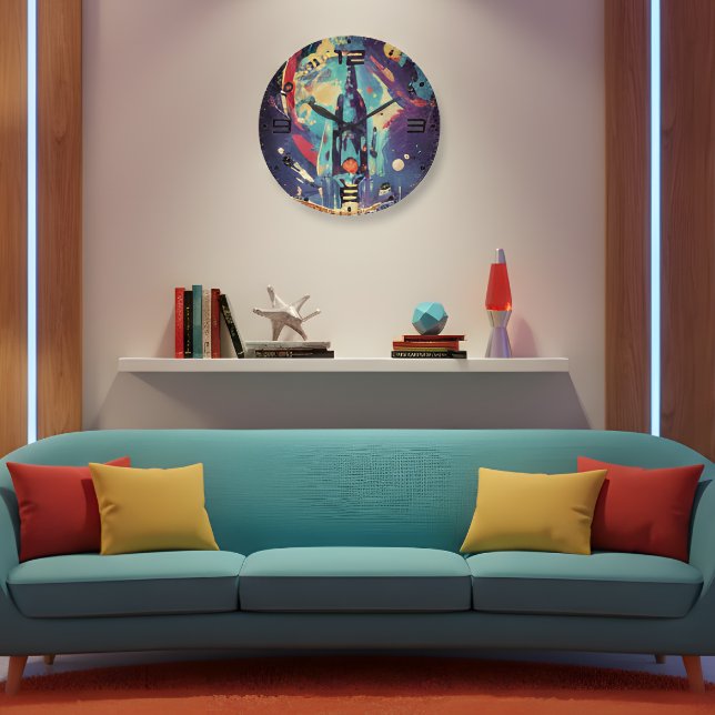 Reloj Redondo Grande Vibrant Retro Starship Wall Clock (Subido por el creador)