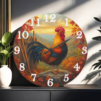 Reloj Redondo Grande Vibrant rooster in autumn farm scene