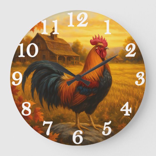 Reloj Redondo Grande Vibrant rooster in golden pasture (Anverso)