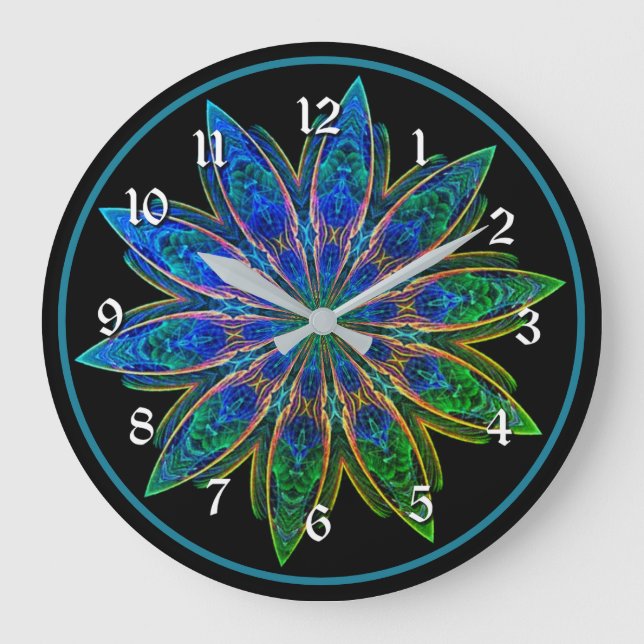 Reloj Redondo Grande Vibrant Turquoise Lotus Petals Mandala Round (Anverso)