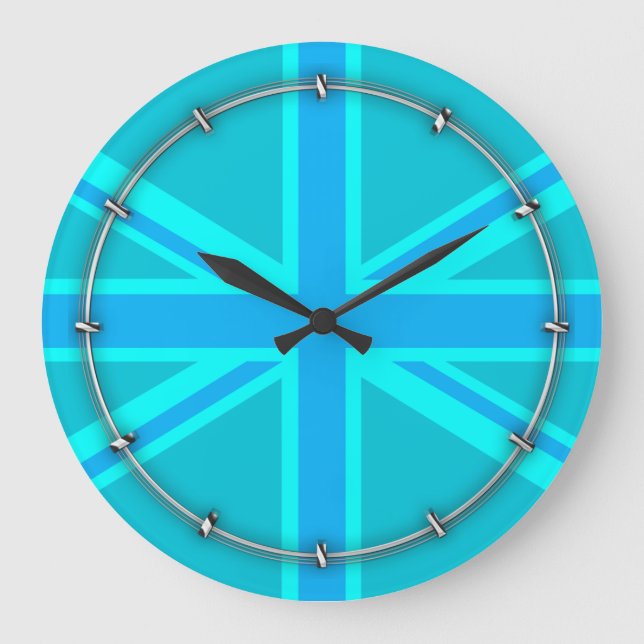 Reloj Redondo Grande Vibrant Turquoise Union Jack British Flag (Anverso)
