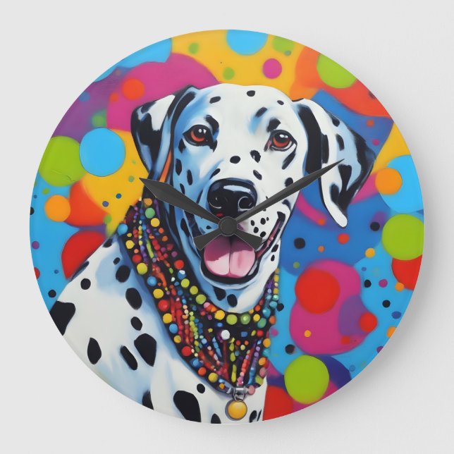 Reloj Redondo Grande Vibrante arte pop Dalmatian (Anverso)