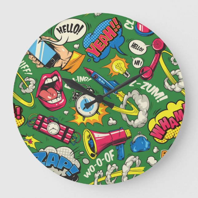 Reloj Redondo Grande Vibrante arte pop retro urbano (Anverso)