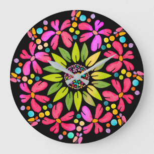 Reloj Redondo Grande Vibrante Floral Mandala Design