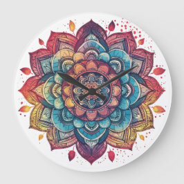 Reloj Redondo Grande Vibrante, intrincada, bohemio, Mandala Art
