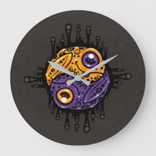 Reloj Redondo Grande Vibrante morado y veneno de oro Dart Frog Yin Yang