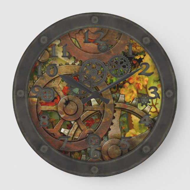 Reloj Redondo Grande Victorian enrrollado Steampunk de cobre amarillo (Anverso)