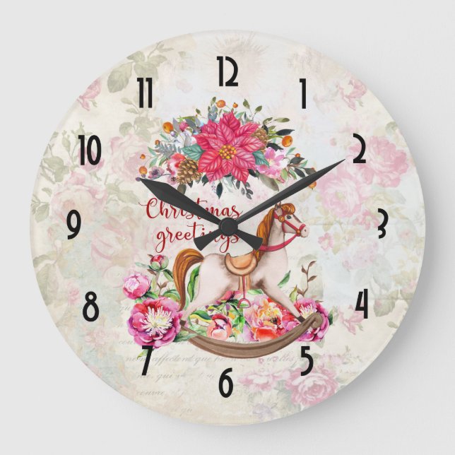 Reloj Redondo Grande Victorian Rocking Horse & Poinsettia Christmas (Anverso)