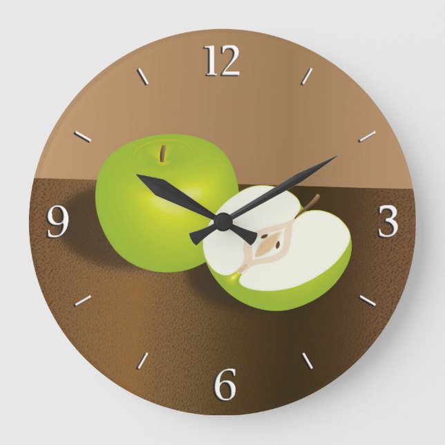 Reloj Redondo Grande Vida fija verde de manzana y media (Anverso)