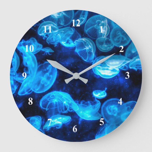Reloj Redondo Grande Vida marina azul náutica de las medusas (Anverso)