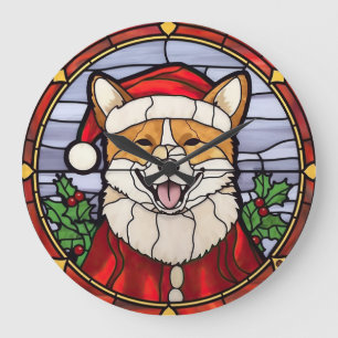 Reloj Redondo Grande Vidriera de Navidad Shiba Inu