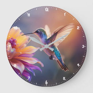 Reloj Redondo Grande Vidrio De Colibrí Y Flor Silvestre