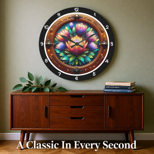 Reloj Redondo Grande Vidrio de colores Protea Radiante