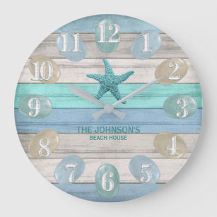 Reloj Redondo Grande Vidrio marino y madera de playa Náutica - Azul Ver