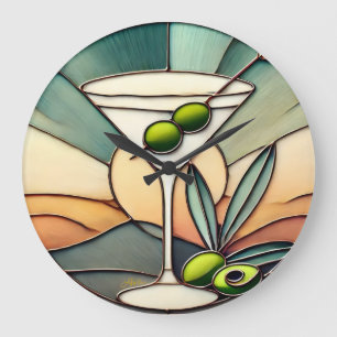 Reloj Redondo Grande Vidrio teñido de mediados de siglo 2 Martini de ac