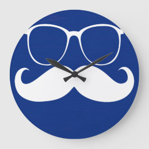 Reloj Redondo Grande Vidrios blancos divertidos del bigote en fondo