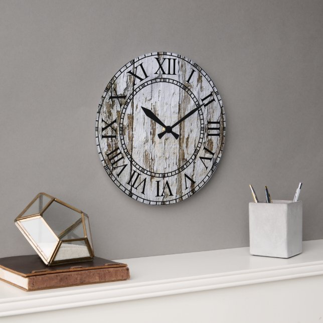 Reloj Redondo Grande Vieja Wash Barn Wood (Oficina)