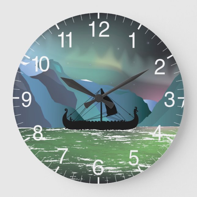 Reloj Redondo Grande Viking Boat at Norwegian Fjord (Anverso)