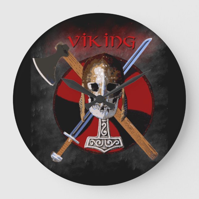 Reloj Redondo Grande VIKING – Shield Skull Clock (Anverso)